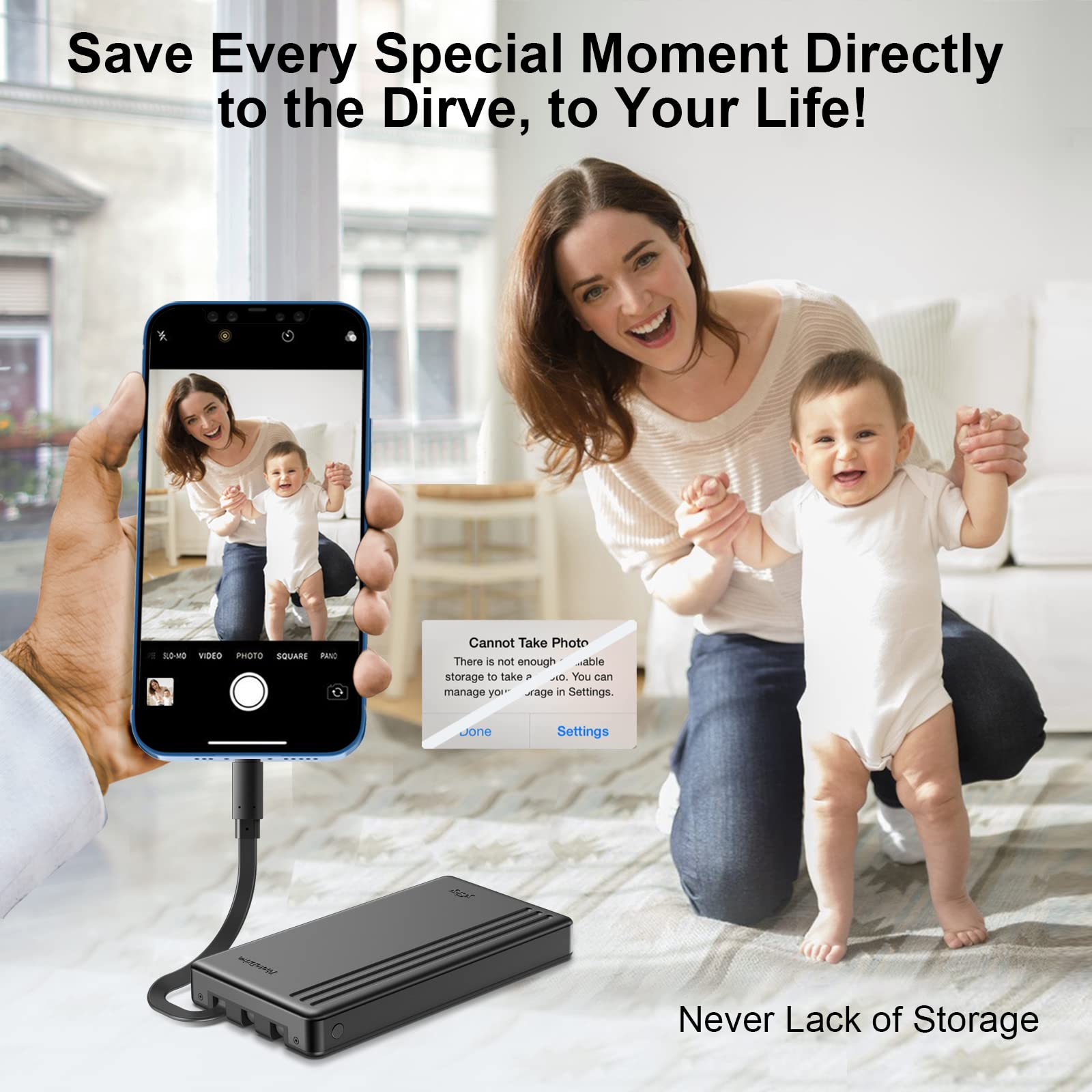 Ysky Mfi Certified 1Tb Portable External Hard Drive For Iphone Ipad Macbook Windows Computer Usb C Android Phones To Backup,1Tb
